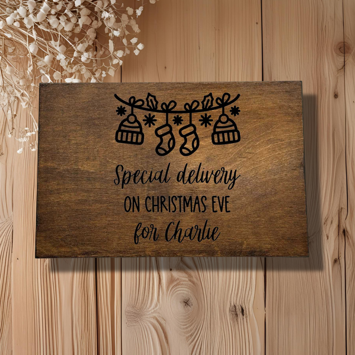 Personalised Wooden Christmas Box – Special Delivery Design – Large Rectangular