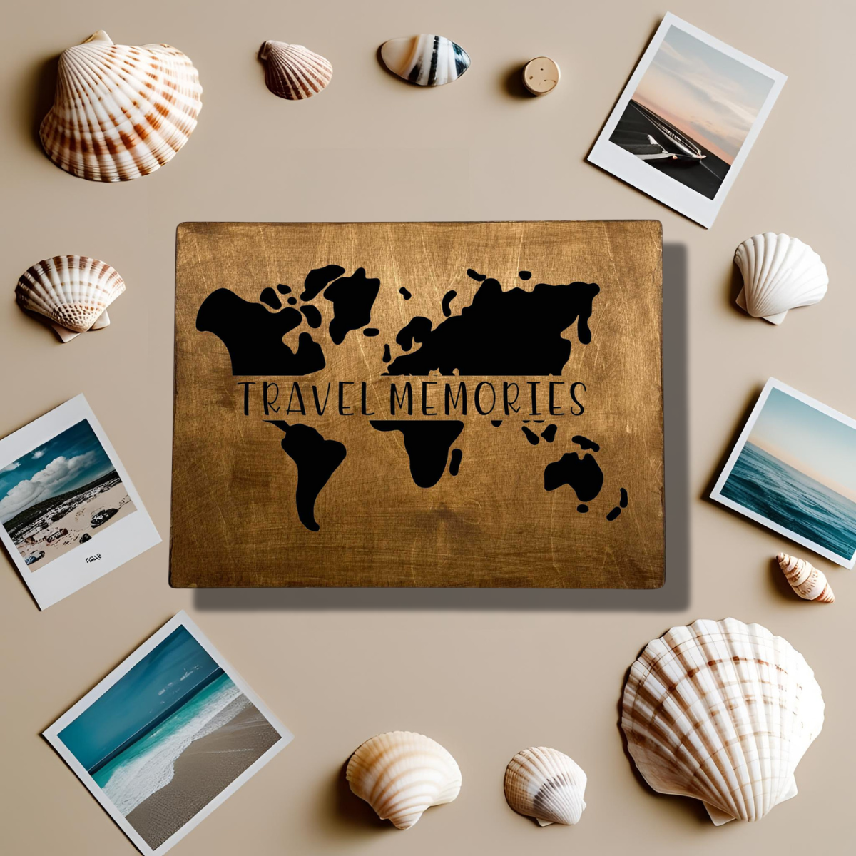 Personalised Travel Keepsake Box – Alternate Globe Design – Rectangular (Solid Lid)