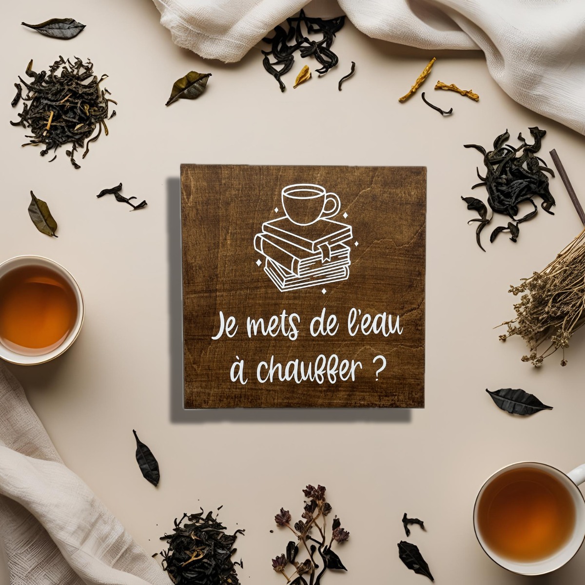 Personalised tea box – A Cup and Books – 9 compartments
