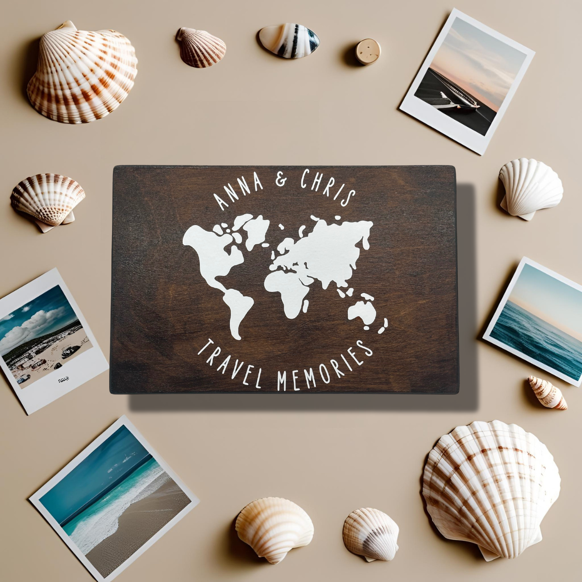 Personalised Travel Memory Box – Alternate Globe Design – Large Rectangular