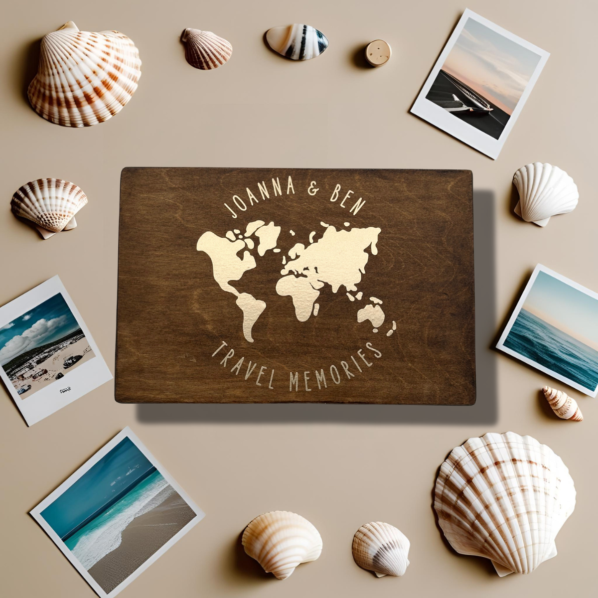 Personalised Travel Keepsake Box – Globe Design – Rectangular (No Cut-Outs)