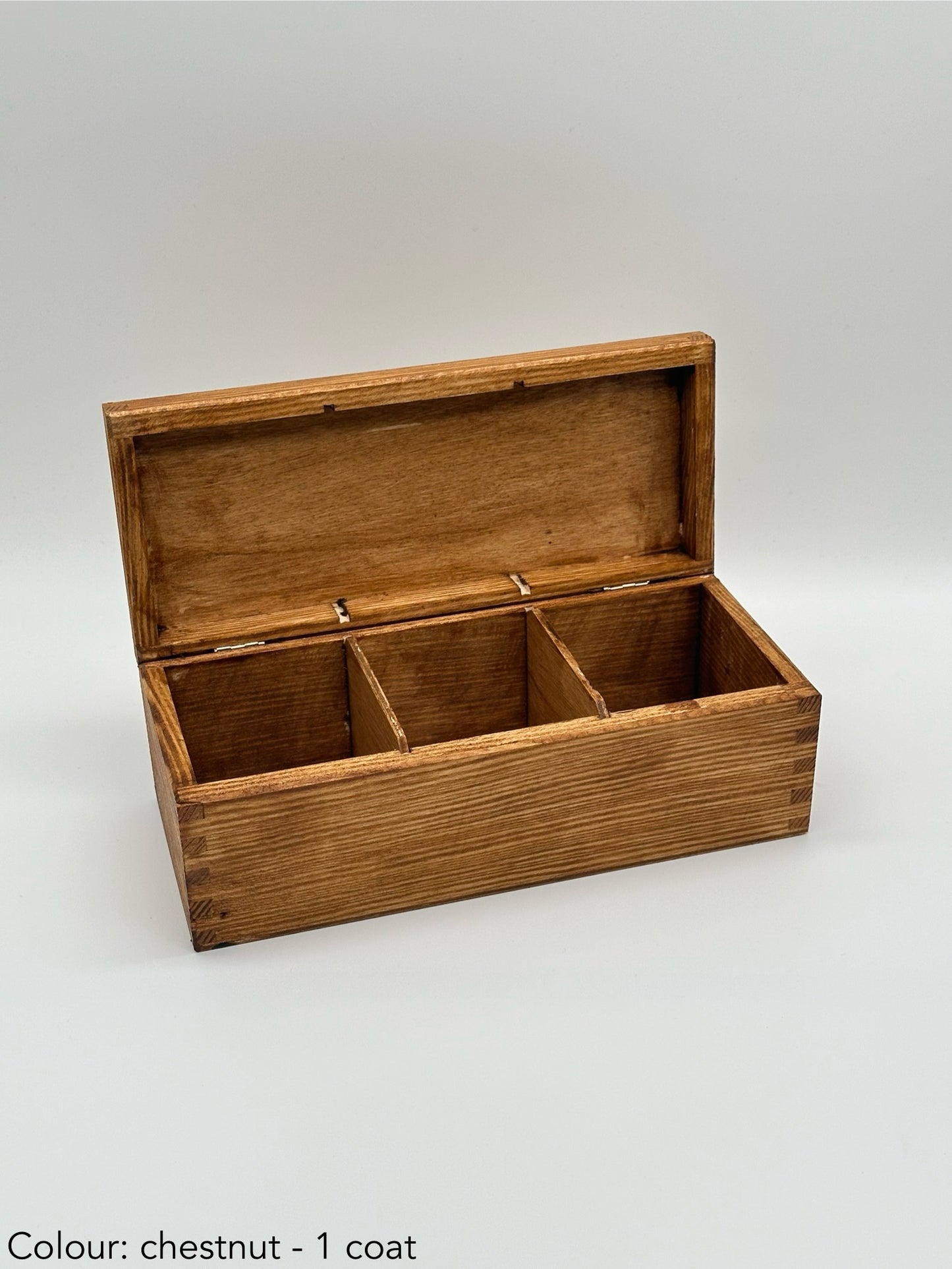 Personalised Painted Tea Box – 3 Compartments – Chestnut