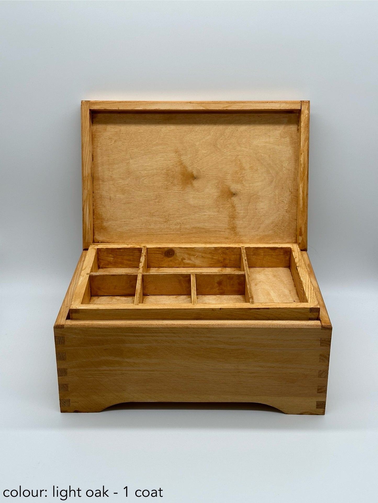 Painted Wooden Jewellery Box – Light Oak – Plain Compartments