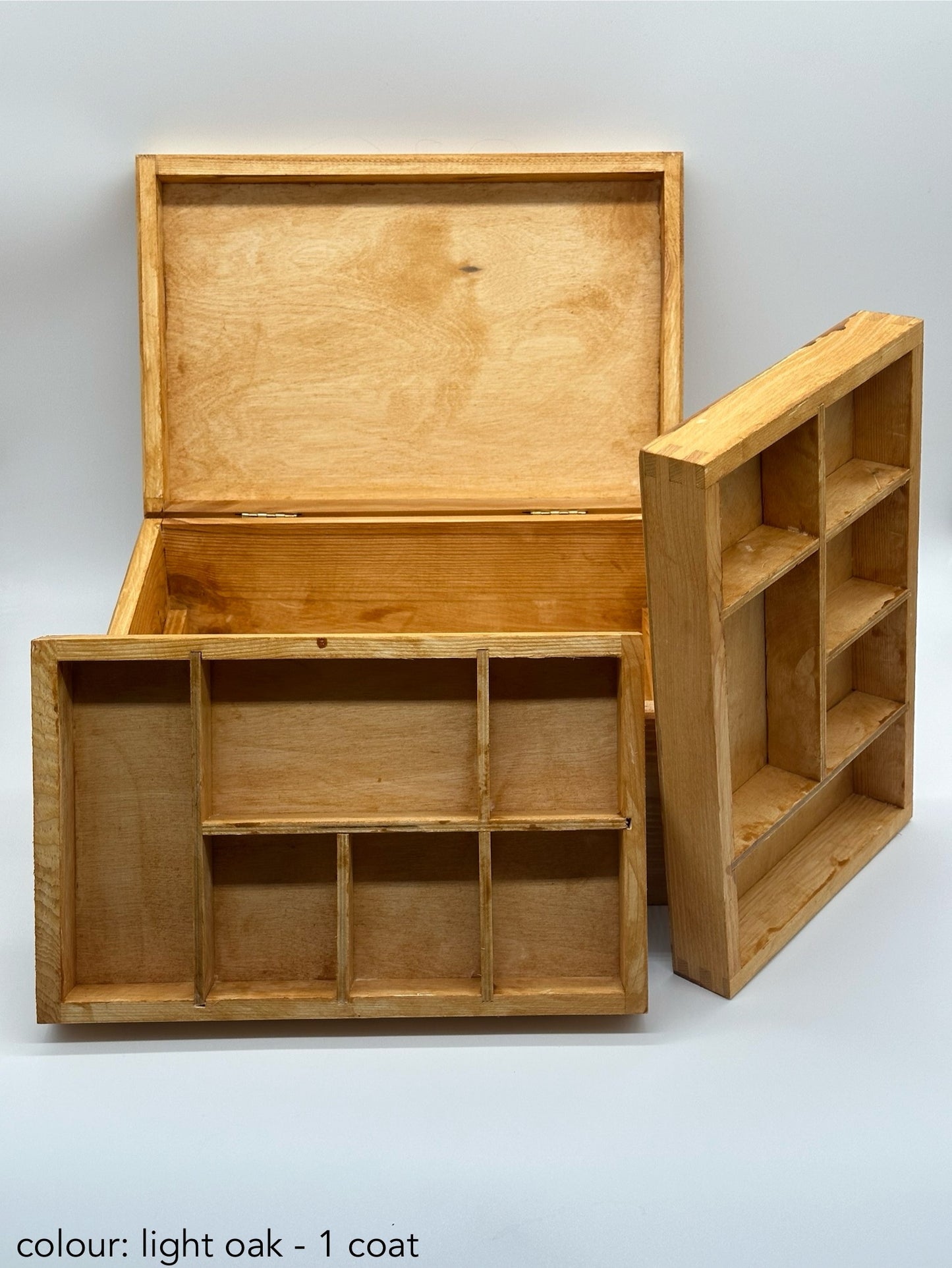 Painted Wooden Jewellery Box – Light Oak – Plain Compartments