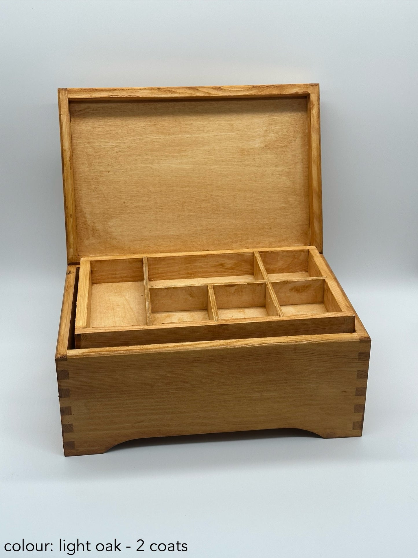 Painted Wooden Jewellery Box – Light Oak – Plain Compartments