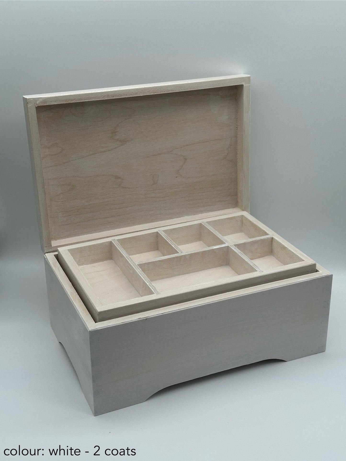 Painted Wooden Jewellery Box – White – Plain Compartments