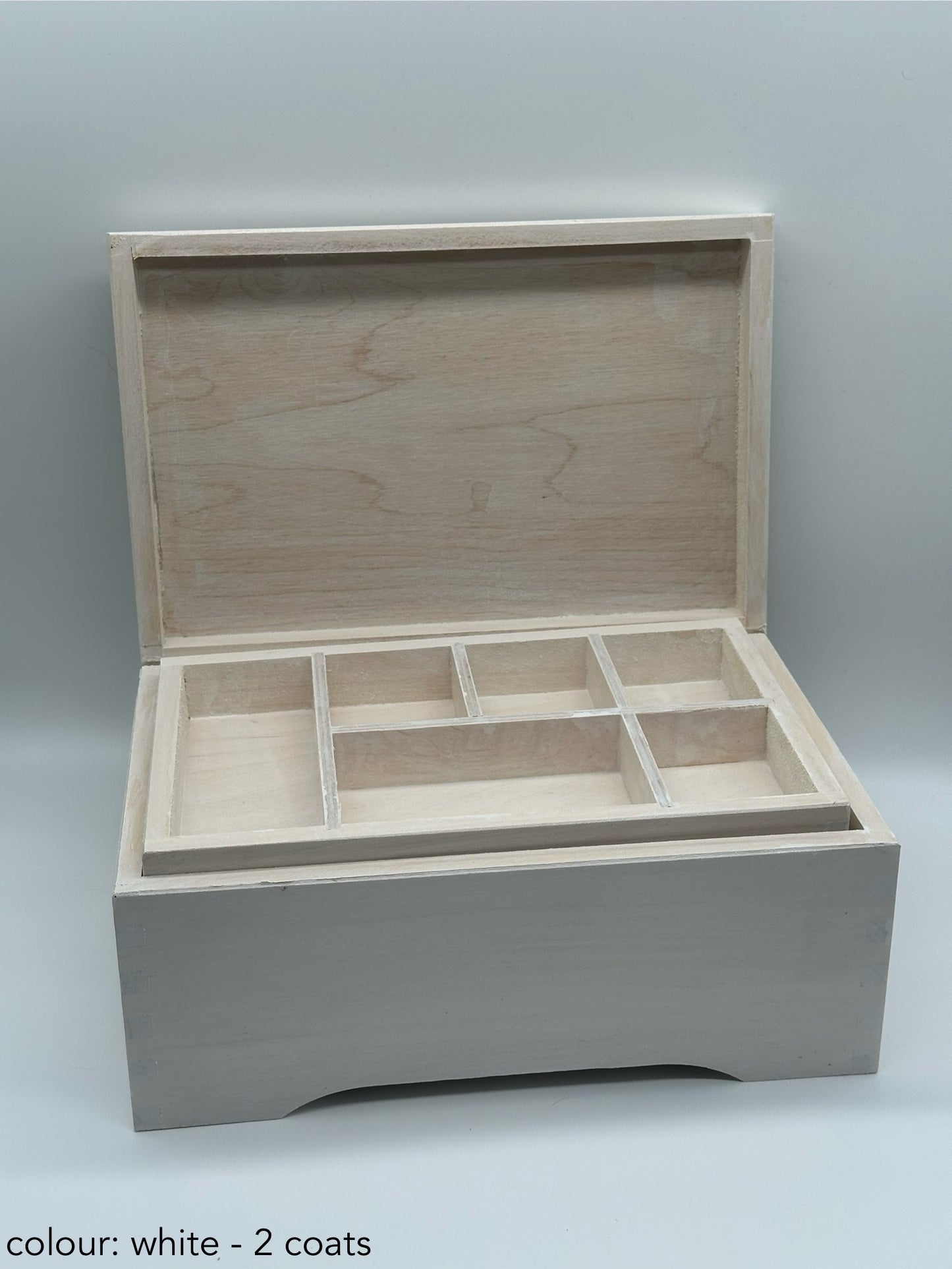 Painted Wooden Jewellery Box – White – Plain Compartments