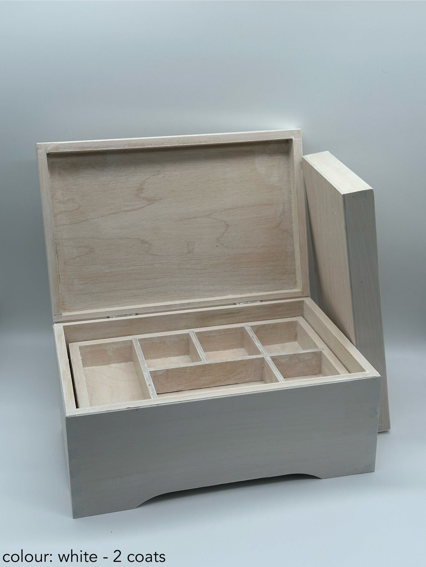 Painted Wooden Jewellery Box – White – Plain Compartments