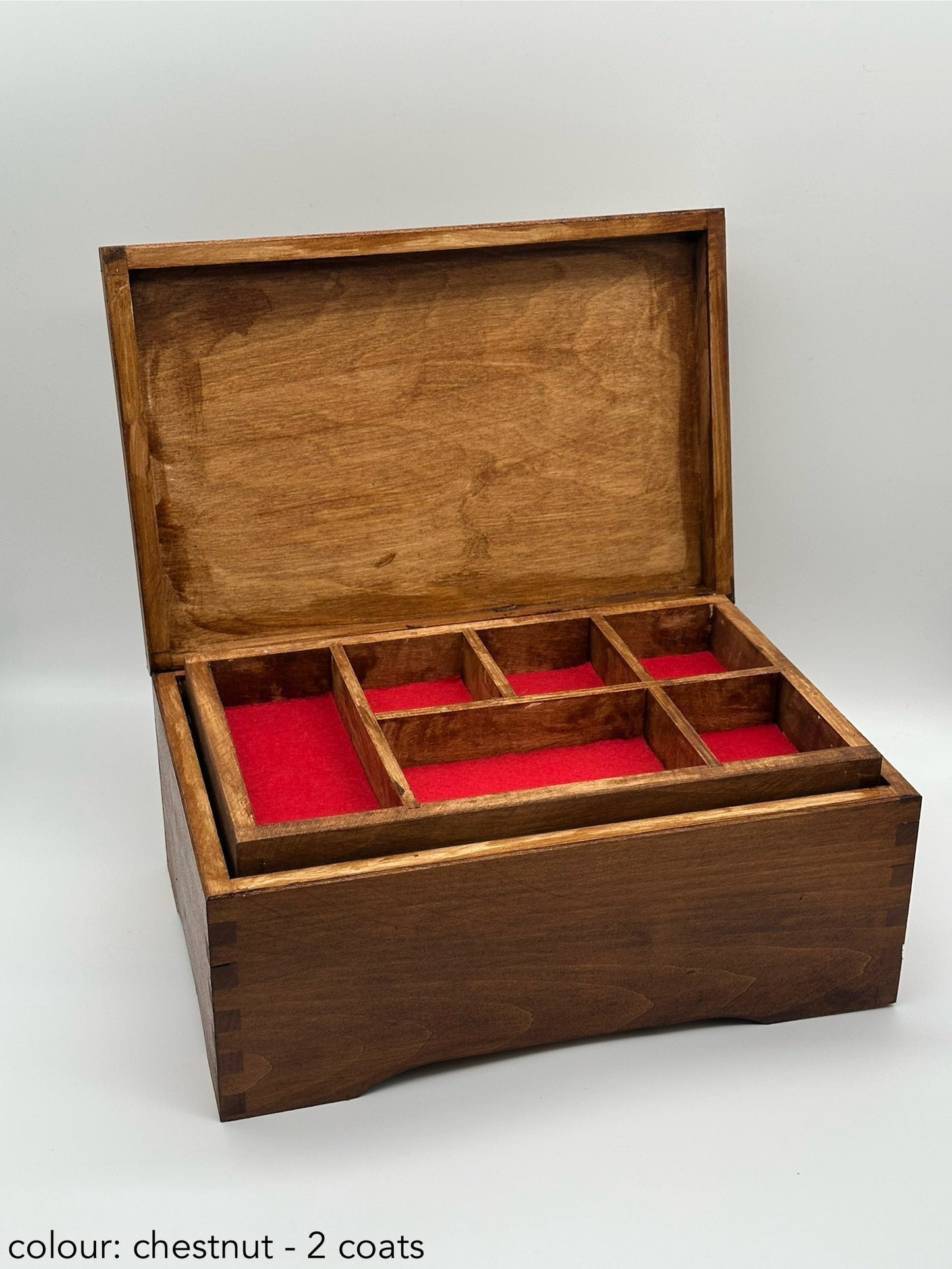Painted Wooden Jewellery Box – Chestnut – Felt Lined Inserts