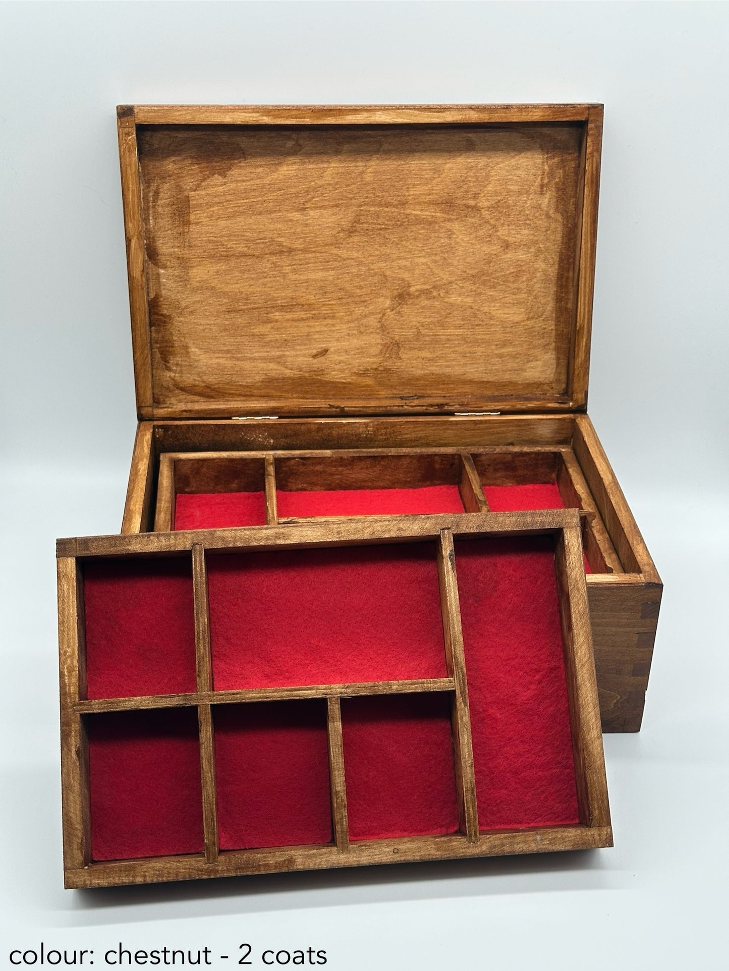 Painted Wooden Jewellery Box – Chestnut – Felt Lined Inserts