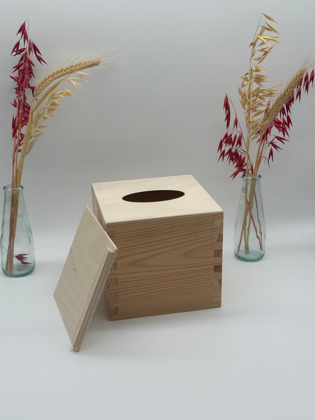Plain Wooden Tissue Box – Sliding Lid – Square – Unpainted