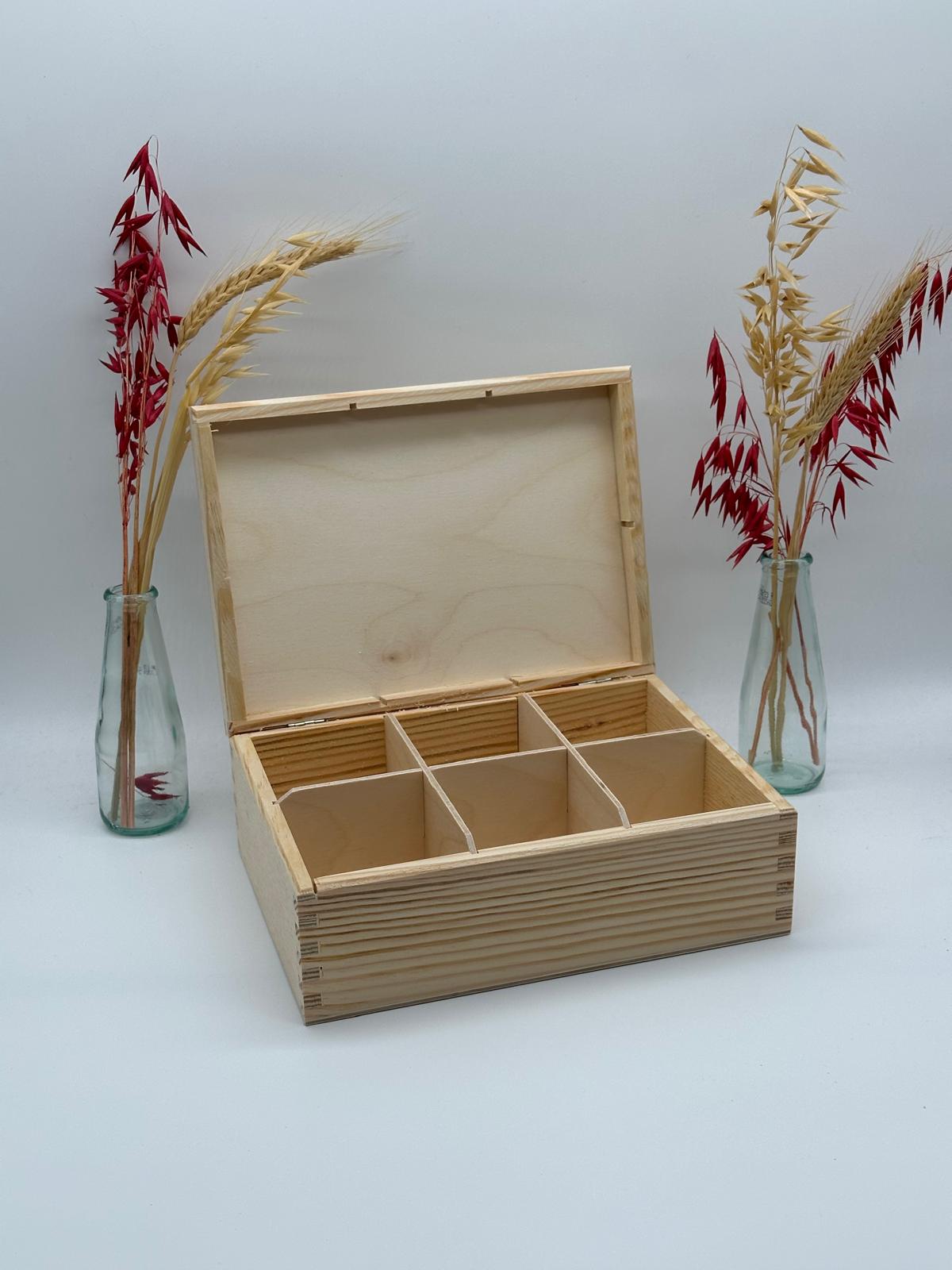 Plain Wooden Tea Box – 6 Compartments – Unpainted