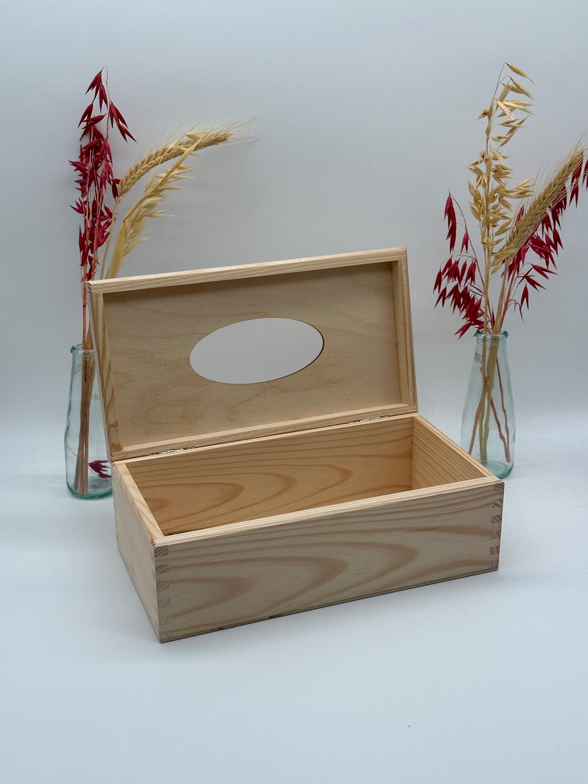 Plain Wooden Tissue Box – Hinged Lid – Rectangular – Unpainted