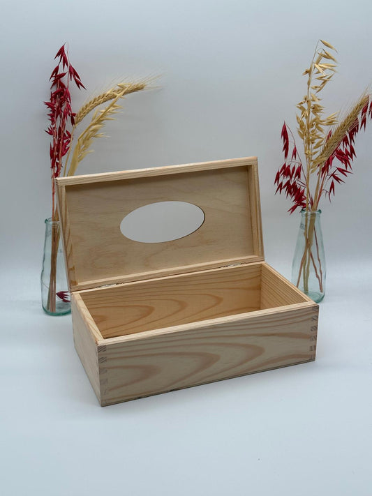 Plain Wooden Tissue Box – Hinged Lid – Rectangular – Unpainted