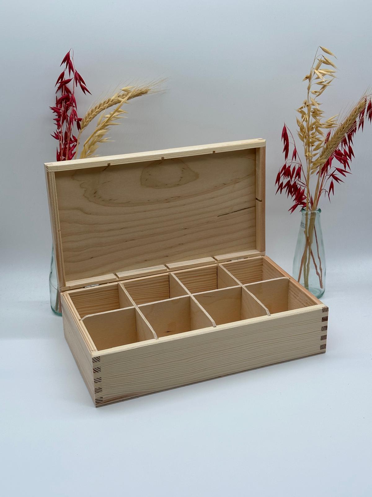 Plain Wooden Tea Box – 8 Compartments – Unpainted