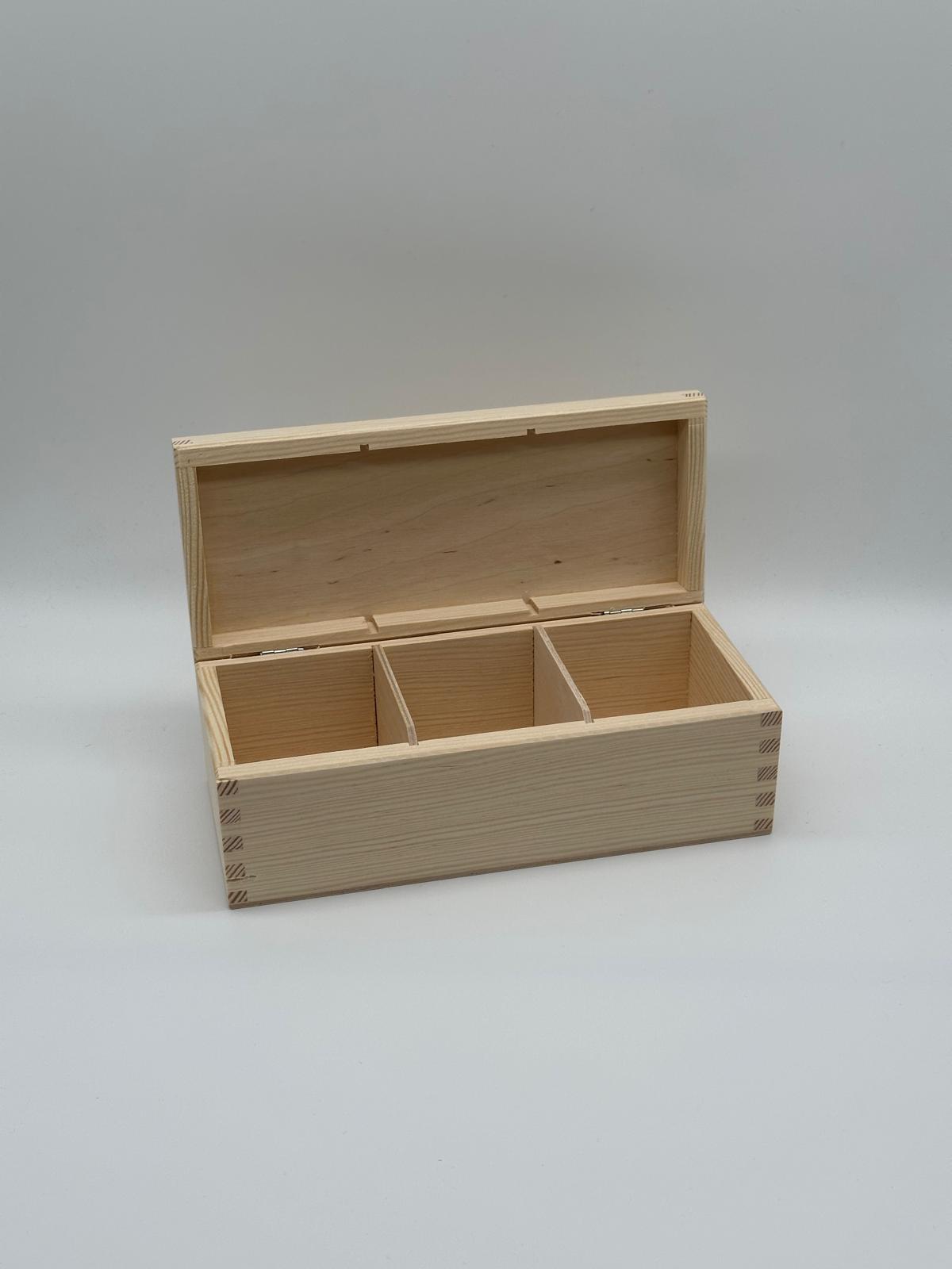 Plain Wooden Tea Box – 3 Compartments – Unpainted