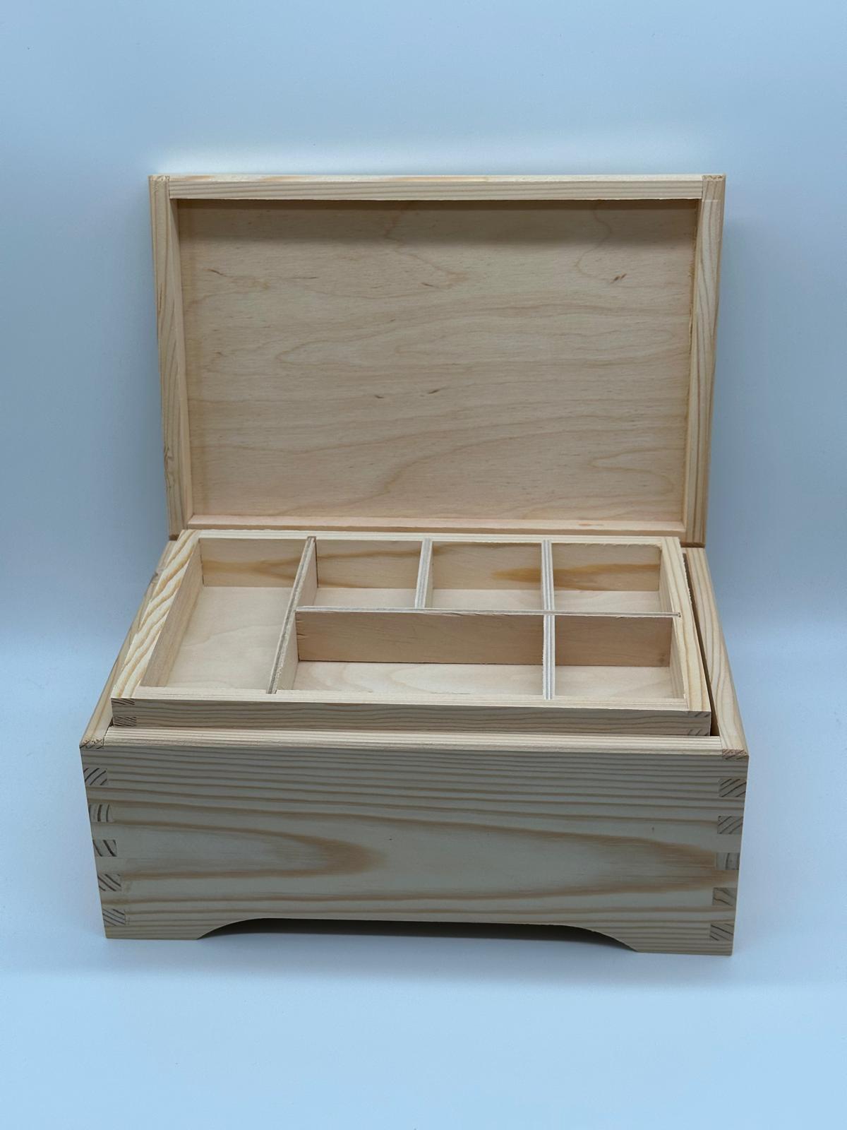 Plain Wooden Jewellery Box – Large – 2 Inserts – Unpainted
