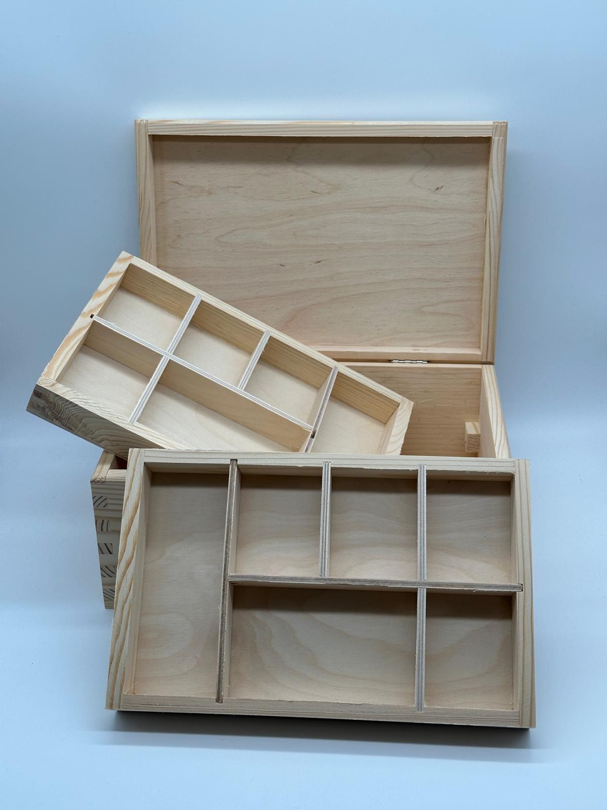Plain Wooden Jewellery Box – Large – 2 Inserts – Unpainted