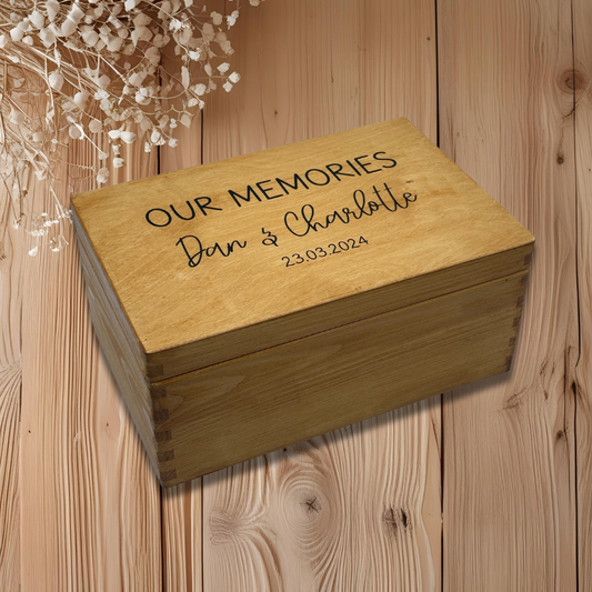 Personalised Wooden Keepsake Box – “Our Memories” – Without Heart