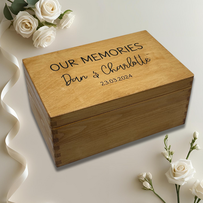 Personalised Wooden Keepsake Box – “Our Memories” – Without Heart