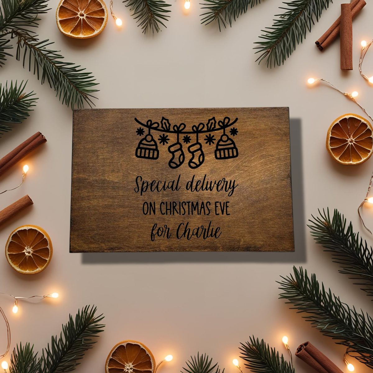 Personalised Wooden Christmas Box – Special Delivery Design – Large Rectangular