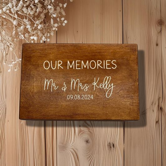 Personalised Wooden Keepsake Box – “Our Memories” – With Heart