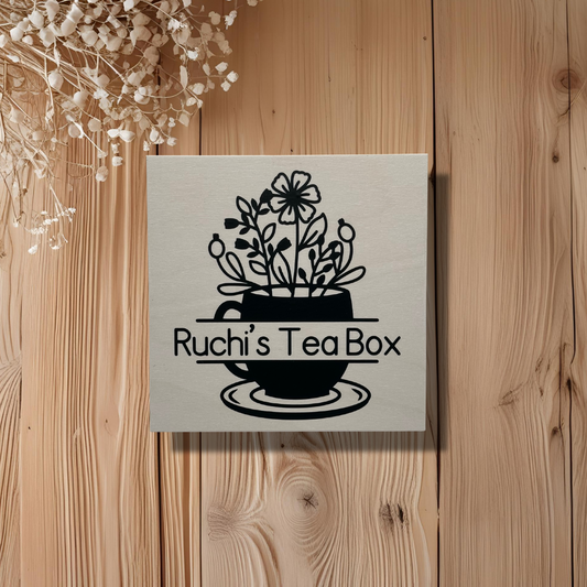 Personalised tea box – Cup with Flowers – 12 compartments