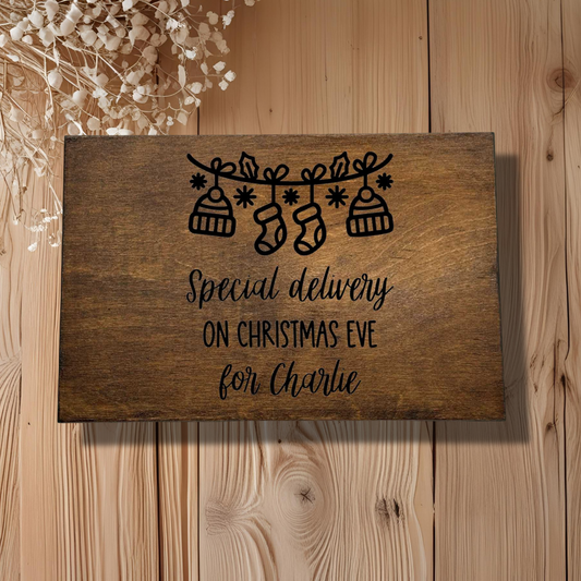 Personalised Wooden Christmas Box – Special Delivery Design – Large Rectangular