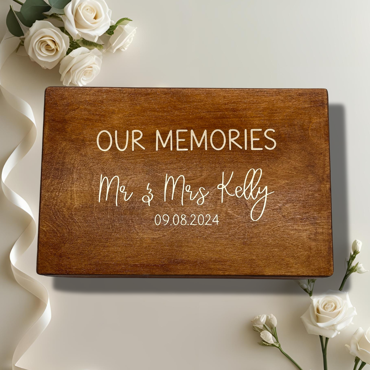 Personalised Wooden Keepsake Box – “Our Memories” – Without Heart
