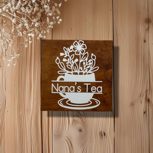 Personalised tea box – Cup with Flowers – 4 compartments