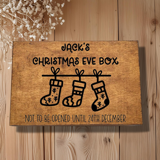 Personalised Wooden Christmas Gift Box – Socks Design – Large Rectangular