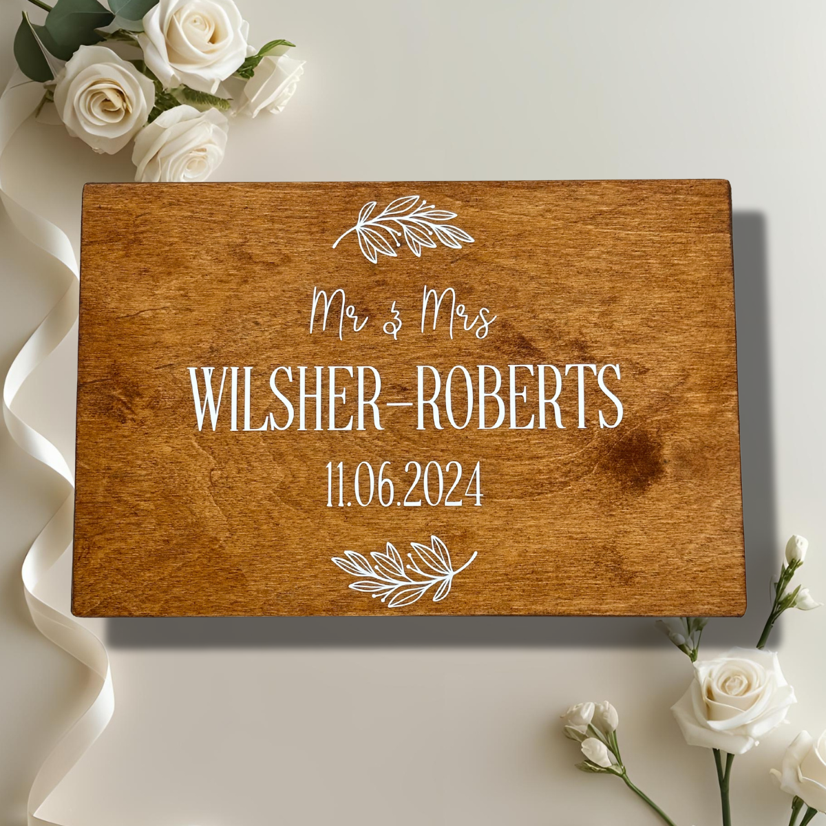 Personalised Wooden Keepsake Box – Anniversary / Wedding Day – Large Rectangular