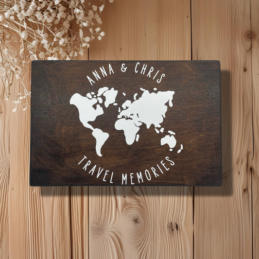 Personalised Travel Memory Box – Alternate Globe Design – Large Rectangular