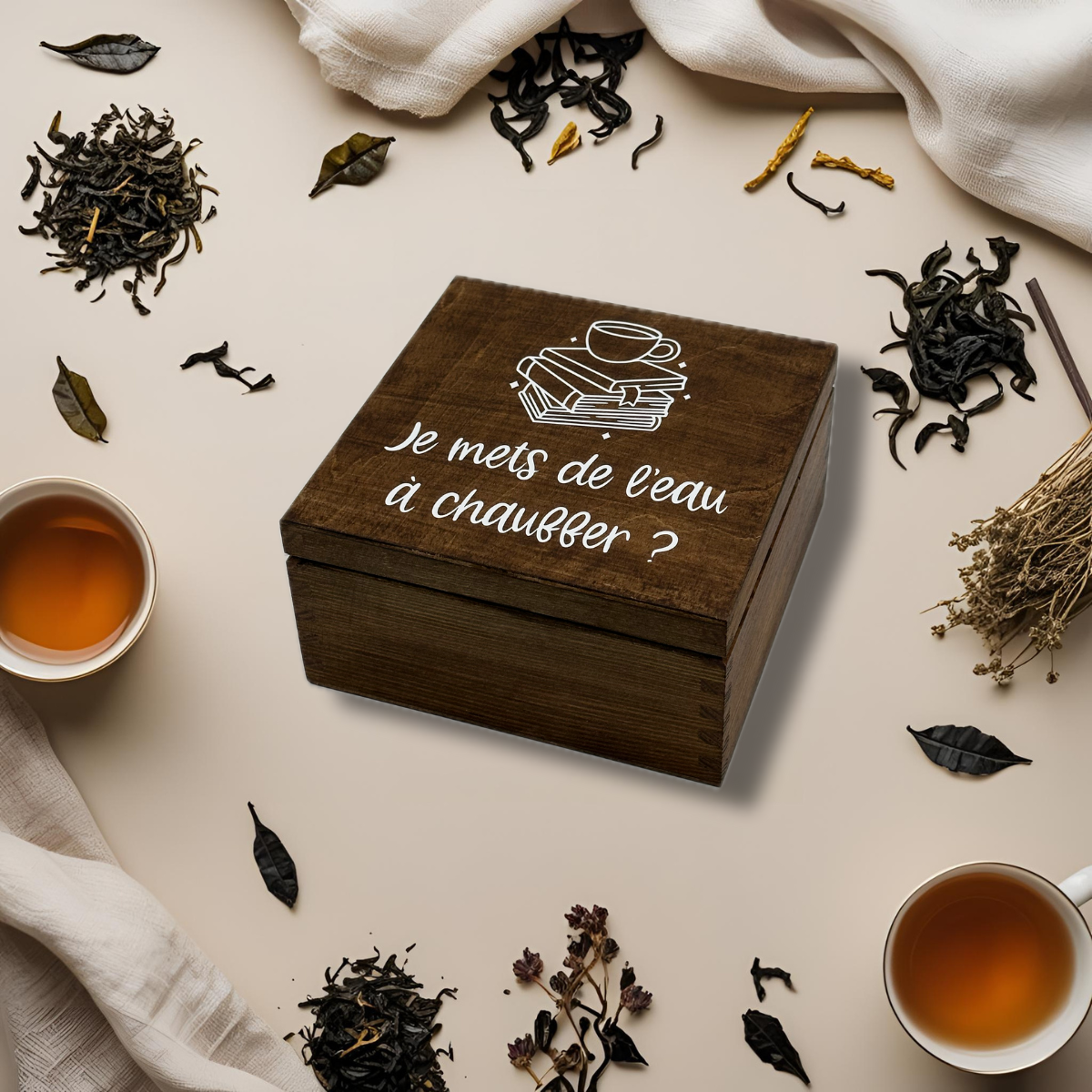 Personalised tea box – A Cup and Books – 12 compartments