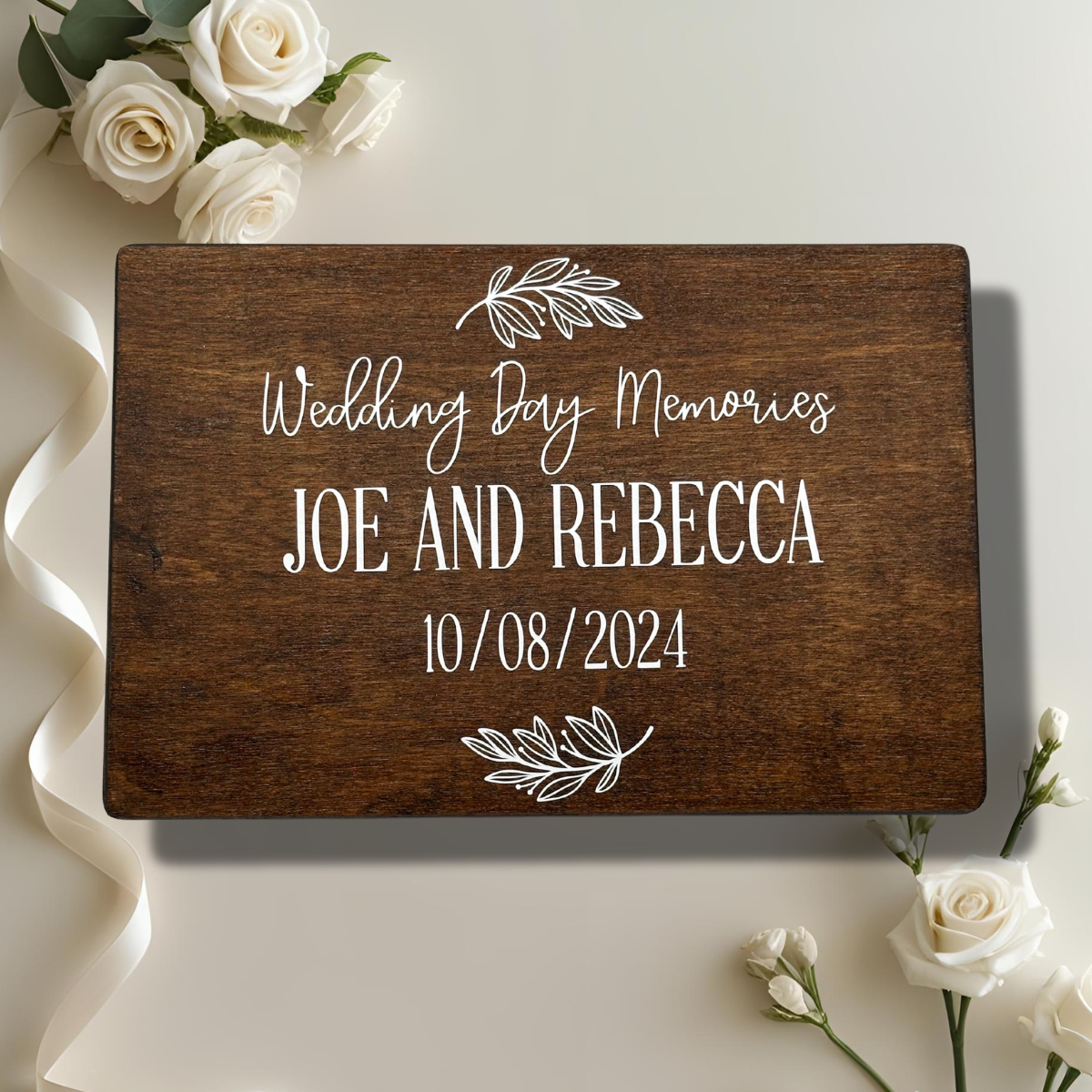 Personalised Wooden Keepsake Box – Anniversary / Wedding Day – Large Rectangular