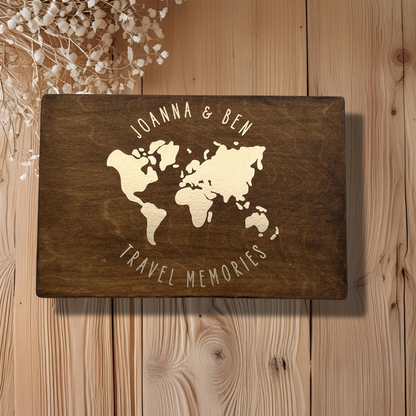 Personalised Travel Keepsake Box – Alternate Globe Design – Heart Cut-Out Sides