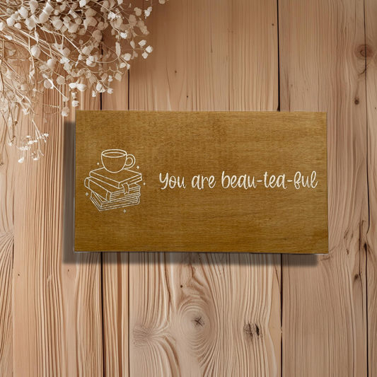 Personalised tea box – A Cup and Books – 8 compartments