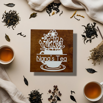 Personalised tea box – Cup with Flowers – 4 compartments