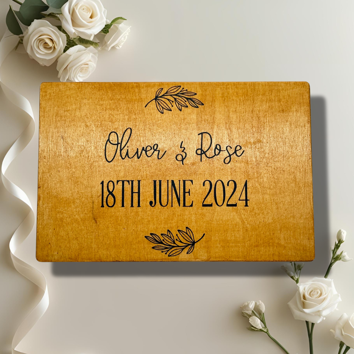 Personalised Wooden Keepsake Box – Anniversary / Wedding Day – With Heart