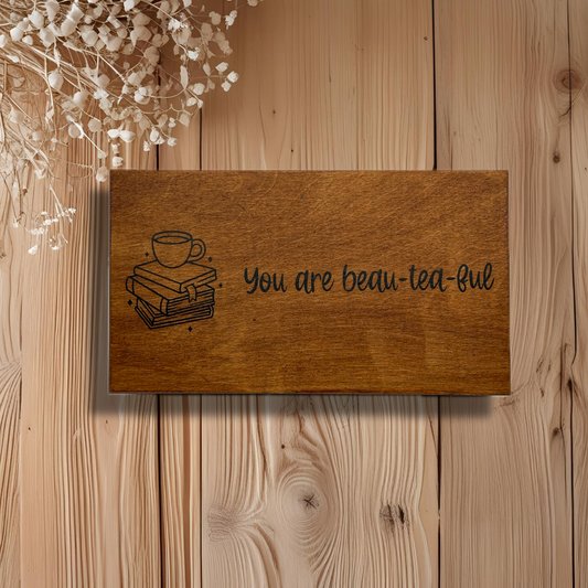 Personalised tea box – A Cup and Books – 6 compartments