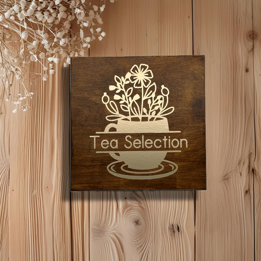 Personalised tea box – Cup with Flowers – 9 Compartments