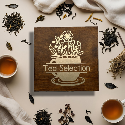 Personalised tea box – Cup with Flowers – 9 Compartments