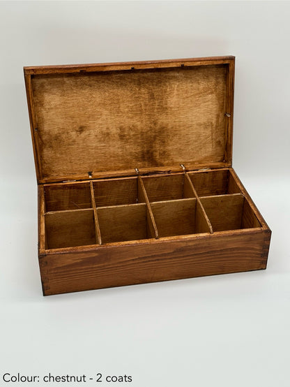 Painted Tea Box 8 Compartments Chestnut