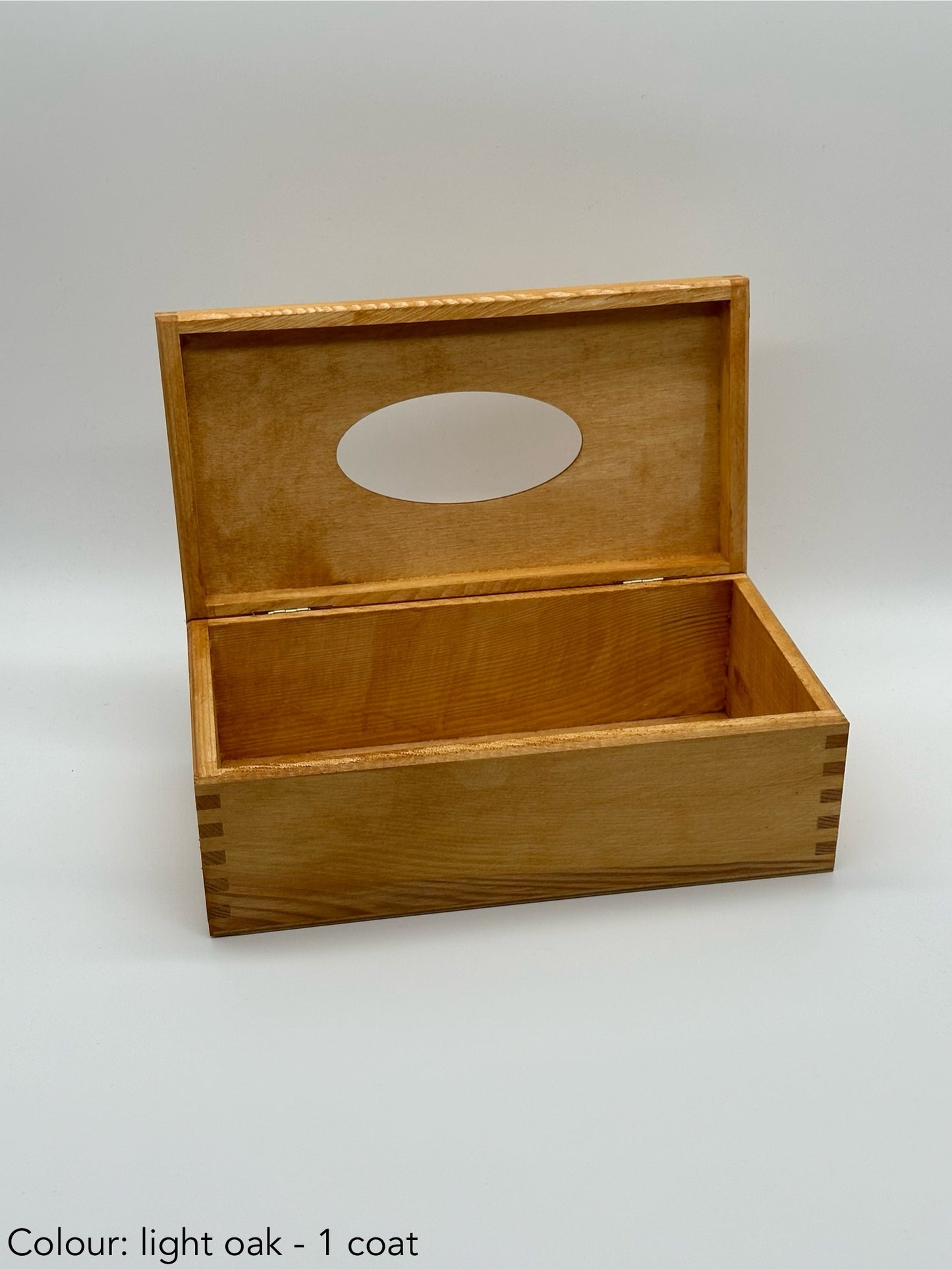 Painted hinged tissue box - light oak