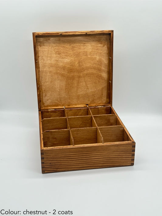 Painted Tea Box 9 Compartments Chestnut