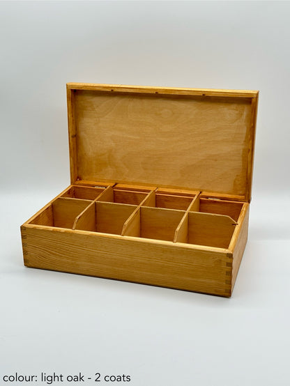 Painted Tea Box 8 Compartments Light Oak