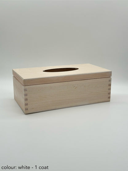 Painted hinged tissue box - white