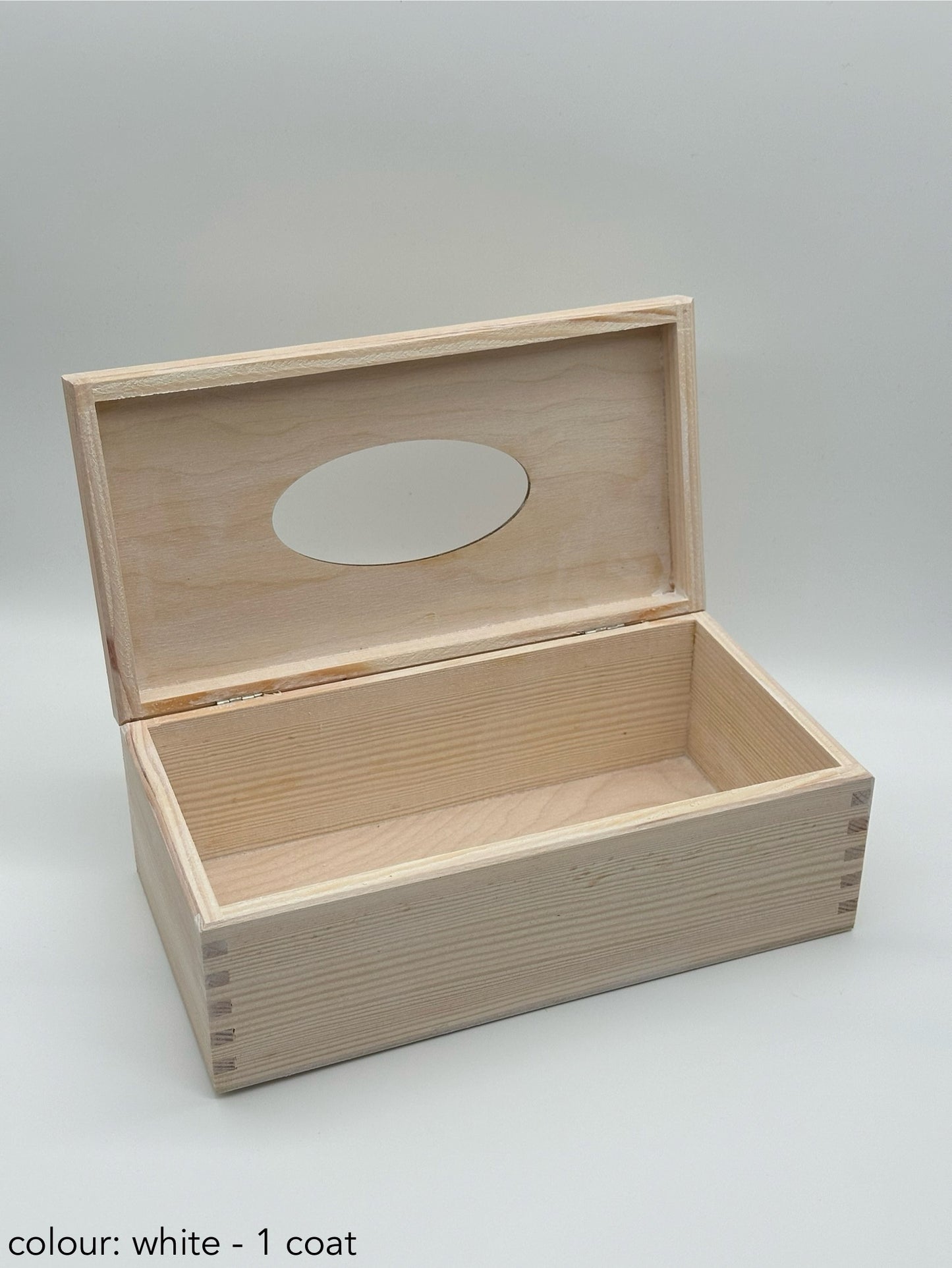 Painted hinged tissue box - white