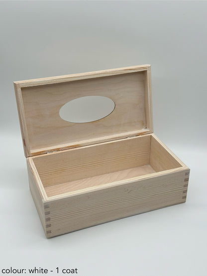Painted hinged tissue box - white