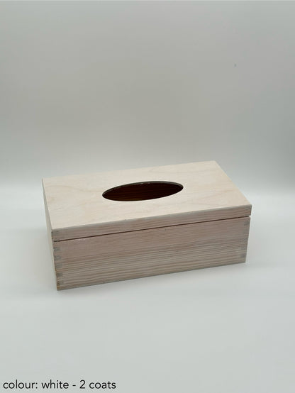 Painted hinged tissue box - white